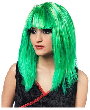 Långhårig peruk Grön