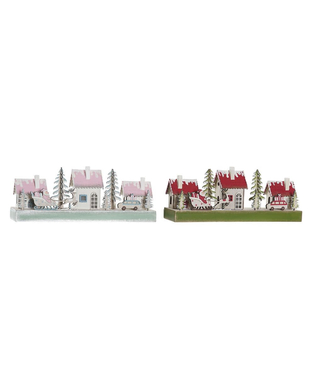 Julgranskula DKD Home Decor Trä Hus (2 pcs) (30 x 6 x 12 cm)