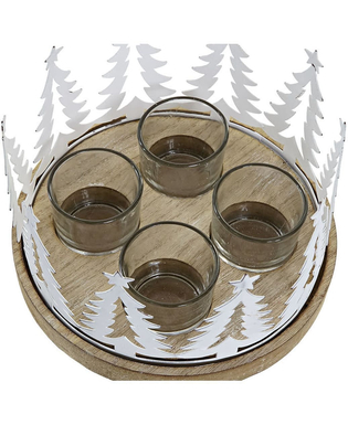 Jul-ljusstake DKD Home Decor Glas Metall Trä (18.5 x 18.5 x 11.5 cm) (4 Delar)